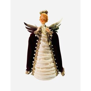 Vintage German  Christmas Angel Tree Topper   Gold  Wings Pearl Accents